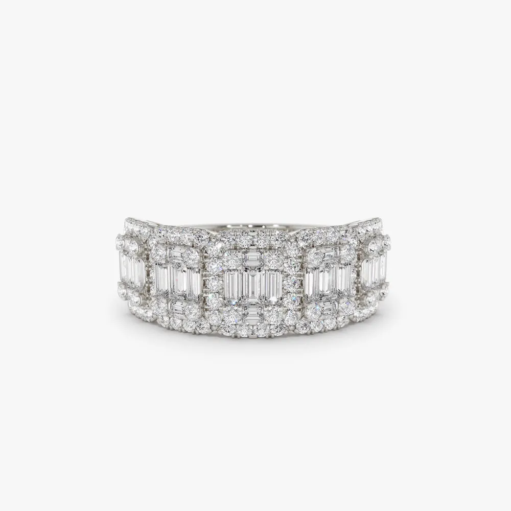 14k Baguette and Round Halo Diamond Ring