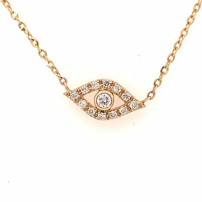 14K Diamond Eye, Circle, Hand Hamsa Necklace Yellow Gold
