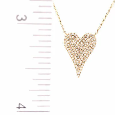 14K Diamond  Pave Heart Pendant Necklace Yellow Gold 0.38 ctw