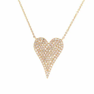 14K Diamond  Pave Heart Pendant Necklace Yellow Gold 0.38 ctw