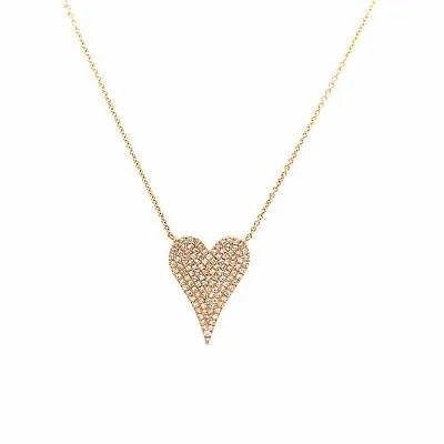14K Diamond  Pave Heart Pendant Necklace Yellow Gold 0.38 ctw
