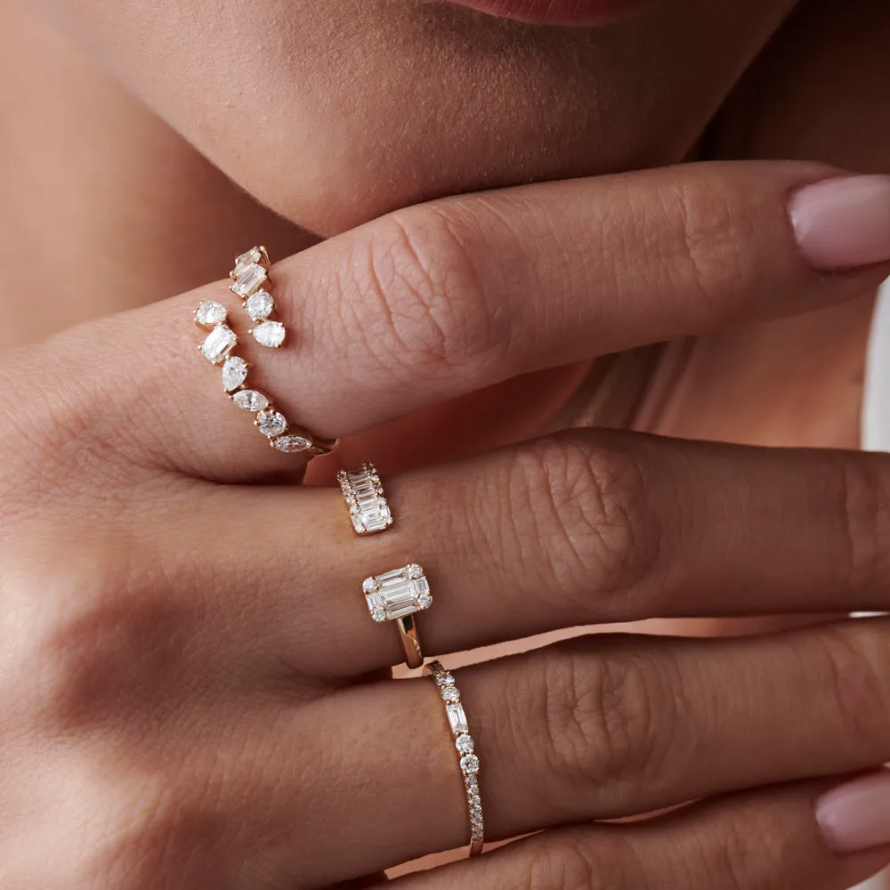 14k Floating Diamond Baguette Cut Diamond Ring