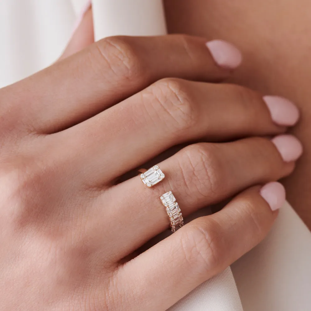 14k Floating Diamond Baguette Cut Diamond Ring
