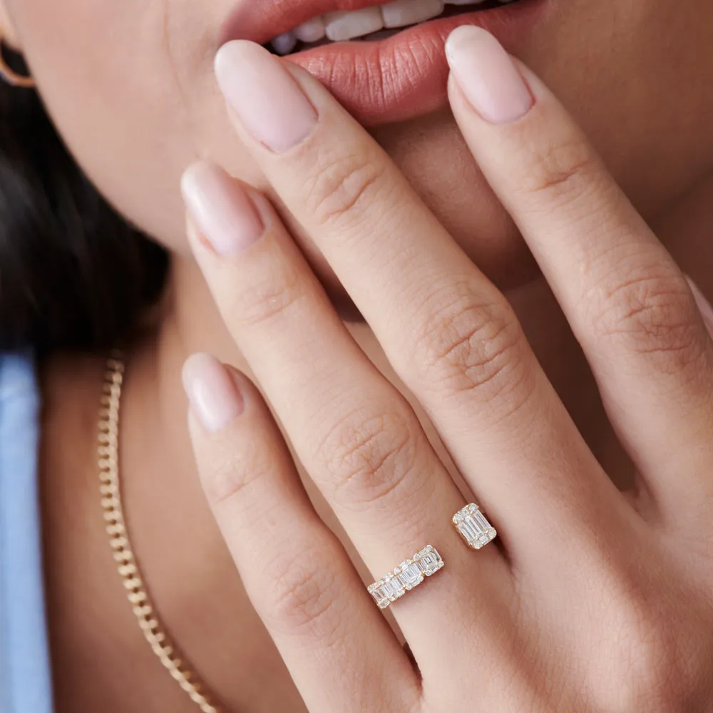 14k Floating Diamond Baguette Cut Diamond Ring