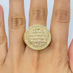 14K Iced Circle Pave Diamond Signet Ring