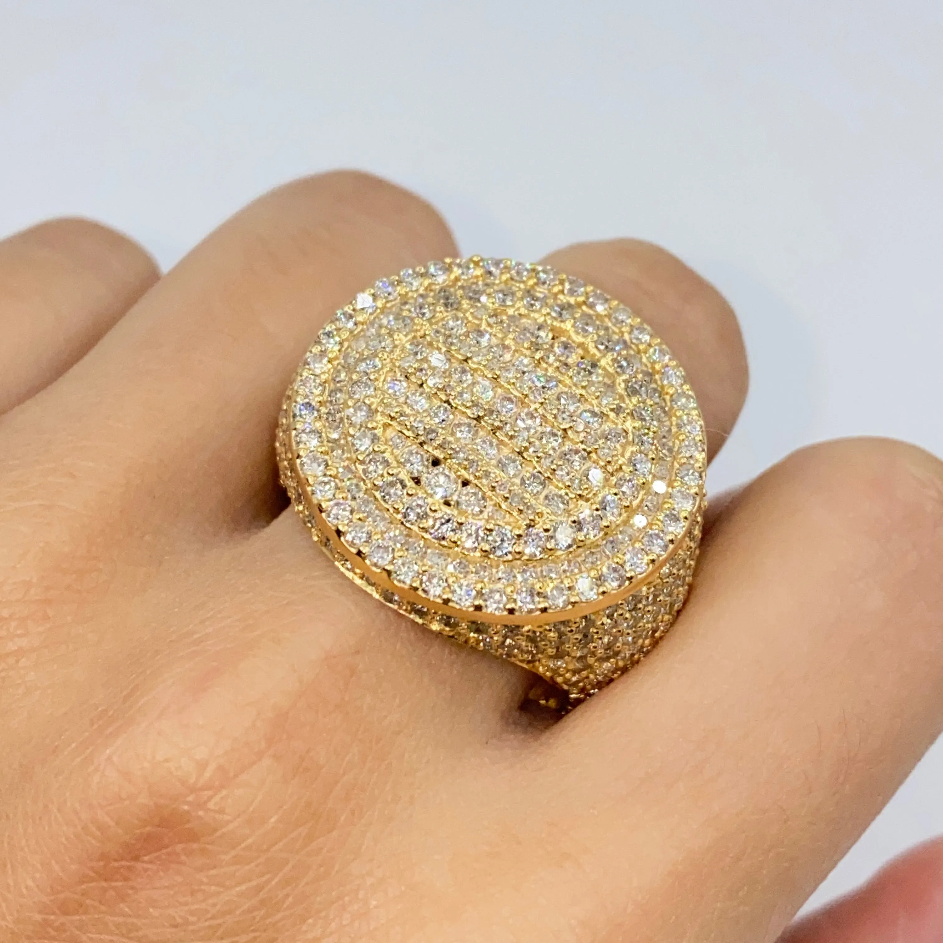 14K Iced Circle Pave Diamond Signet Ring
