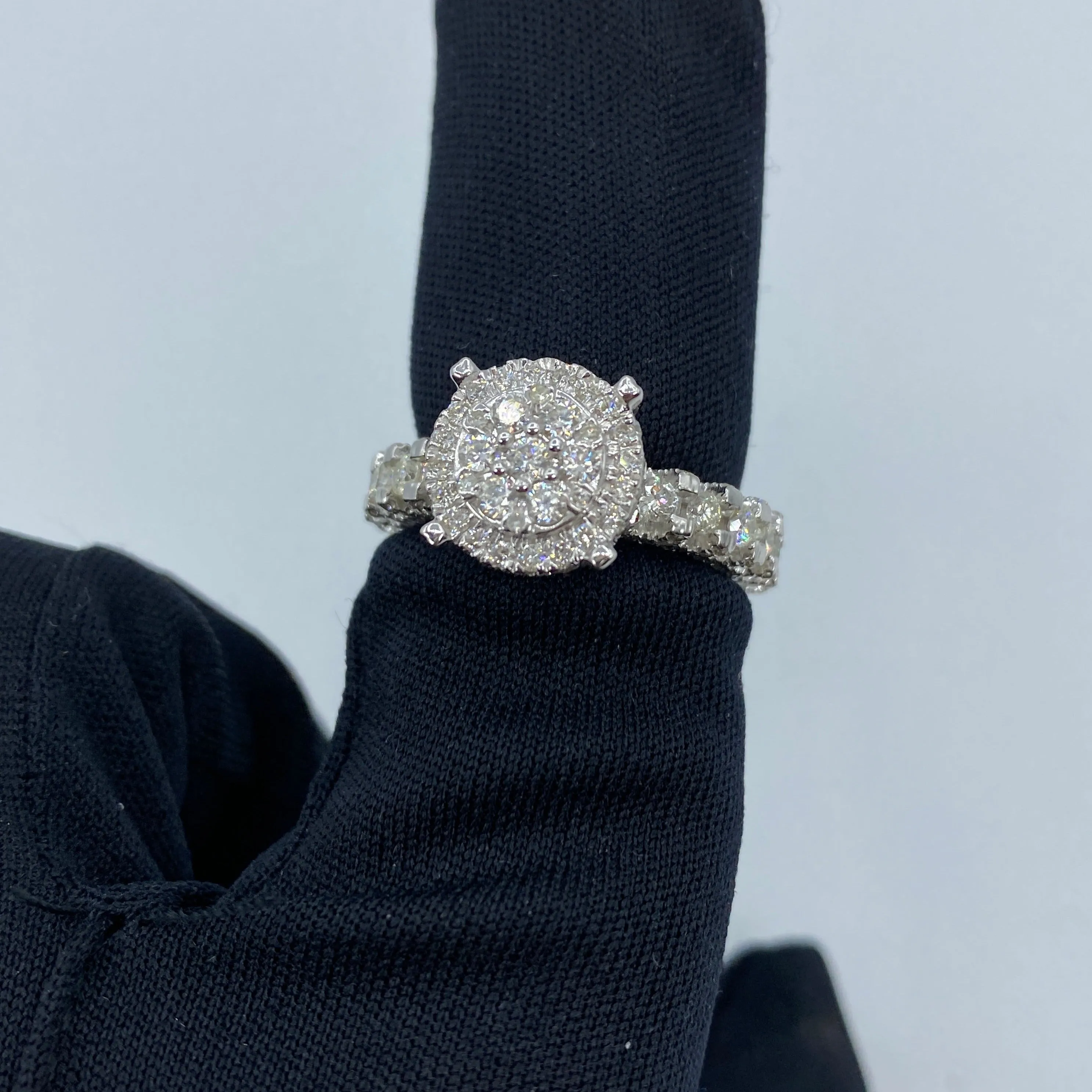 14K Jumbo Circle Halo Diamond Engagement Ring with Band