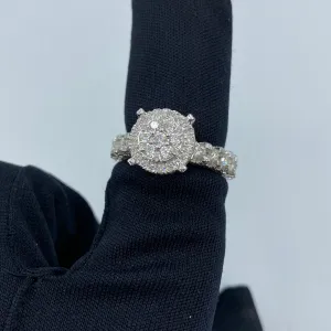 14K Jumbo Circle Halo Diamond Engagement Ring with Band