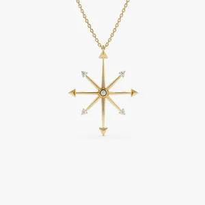 14k Layering Diamond Compass Charm Necklace