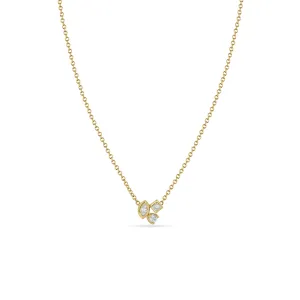 14k Mixed Cut Diamond Cluster Necklace