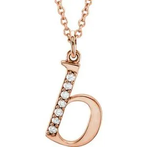 14K Rose .03 CTW Diamond Lowercase Initial b 16" Necklace