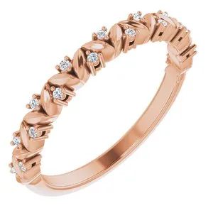 14K Rose .07 CTW Diamond Leaf Stackable Ring