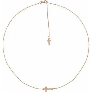 14K Rose 1/10 CT Diamond Sideways Cross Necklace