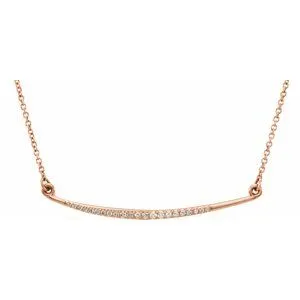 14K Rose 1/8 CTW Diamond Curved Bar 16" Necklace