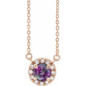 14K Rose 3 mm Lab-Grown Alexandrite & .03 CTW Natural Diamond 18" Necklace