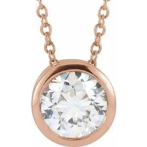 14K Rose 3/4 CT Lab-Grown Diamond Solitaire 16-18" Necklace