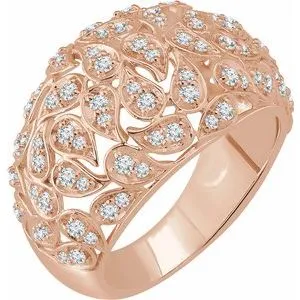14K Rose 3/4 CTW Diamond Leaf Ring