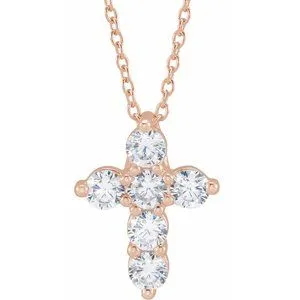 14K Rose 3/4 CTW Lab-Grown Diamond Cross 18" Necklace