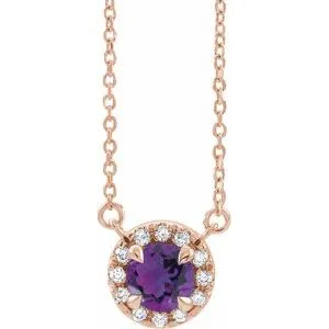 14K Rose 4 mm Natural Amethyst & .05 CTW Natural Diamond 16" Necklace