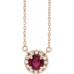 14K Rose 4.5 mm Lab-Grown Ruby & .05 CTW Natural Diamond 18" Necklace