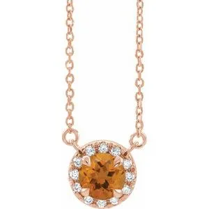 14K Rose 4.5 mm Natural Citrine & .05 CTW Natural Diamond 16" Necklace