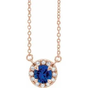 14K Rose 5 mm Lab-Grown Blue Sapphire & 1/10 CTW Natural Diamond 16" Necklace