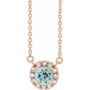 14K Rose 5.5 mm Natural Aquamarine 1/10 CTW Natural Diamond 18" Necklace