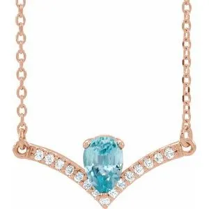 14K Rose Blue Zircon & .06 CTW Diamond 18" Necklace