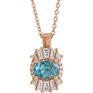 14K Rose Blue Zircon & 1/3 CTW Diamond 16-18" Necklace