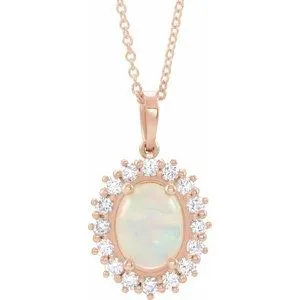 14K Rose Ethiopian Opal & 1/3 CTW Diamond Halo-Style 16-18" Necklace