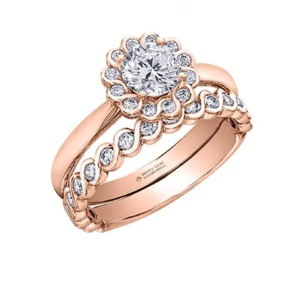 14K Rose Gold Maple Leaf (0.40ct) Canadian Diamond Halo Engagement Ring