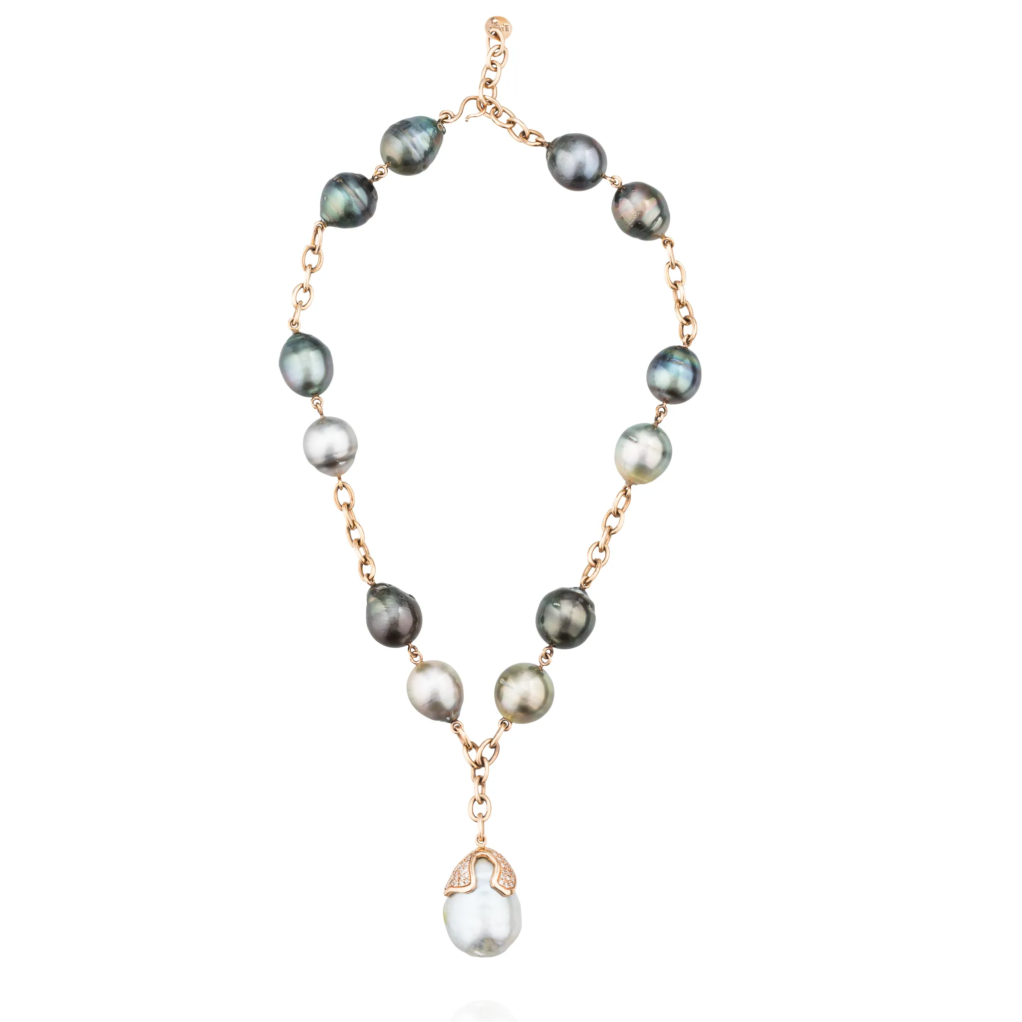 14K Rose Gold Necklace with South Sea Pearls & Diamonds