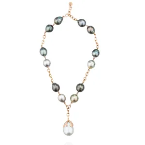 14K Rose Gold Necklace with South Sea Pearls & Diamonds