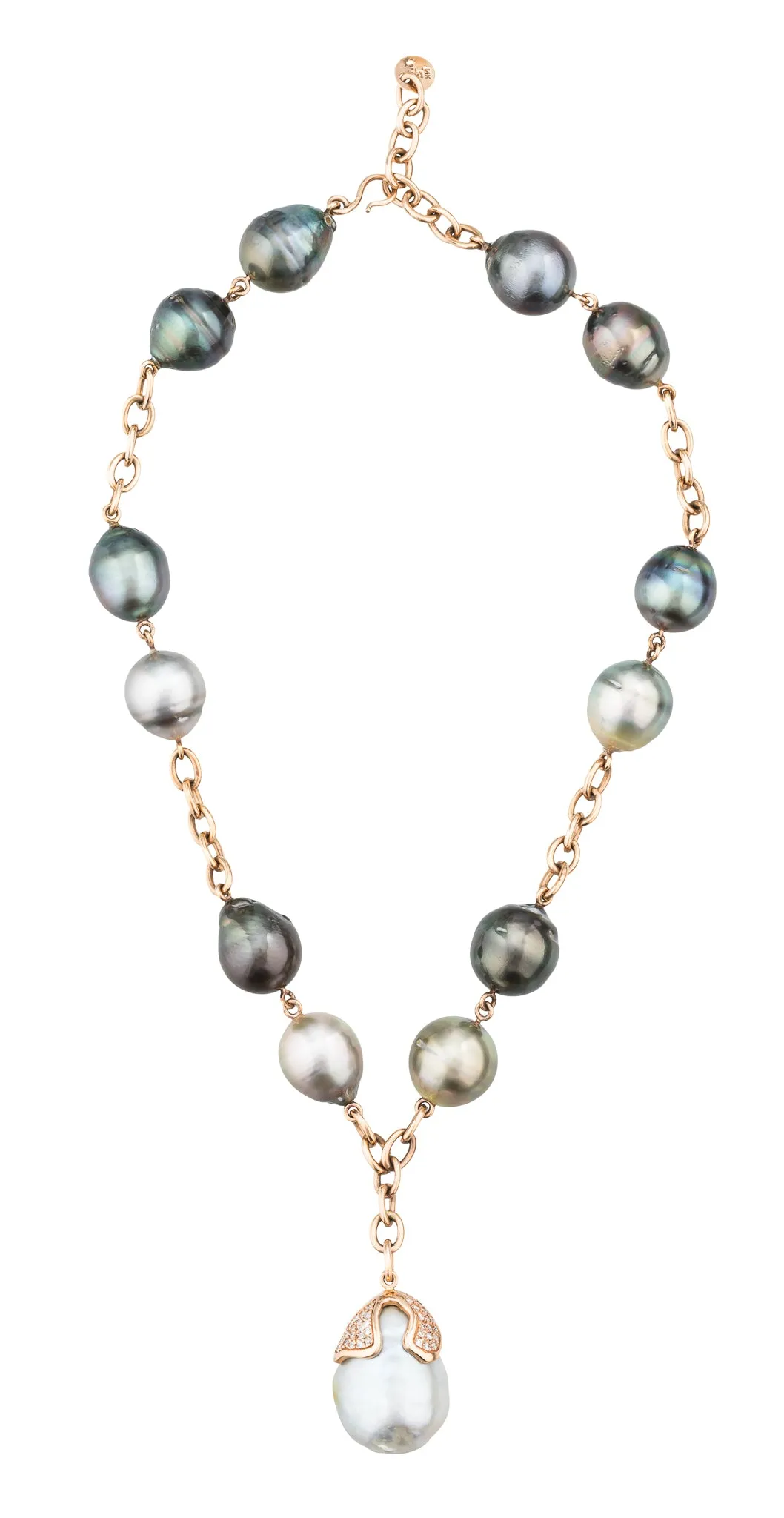 14K Rose Gold Necklace with South Sea Pearls & Diamonds