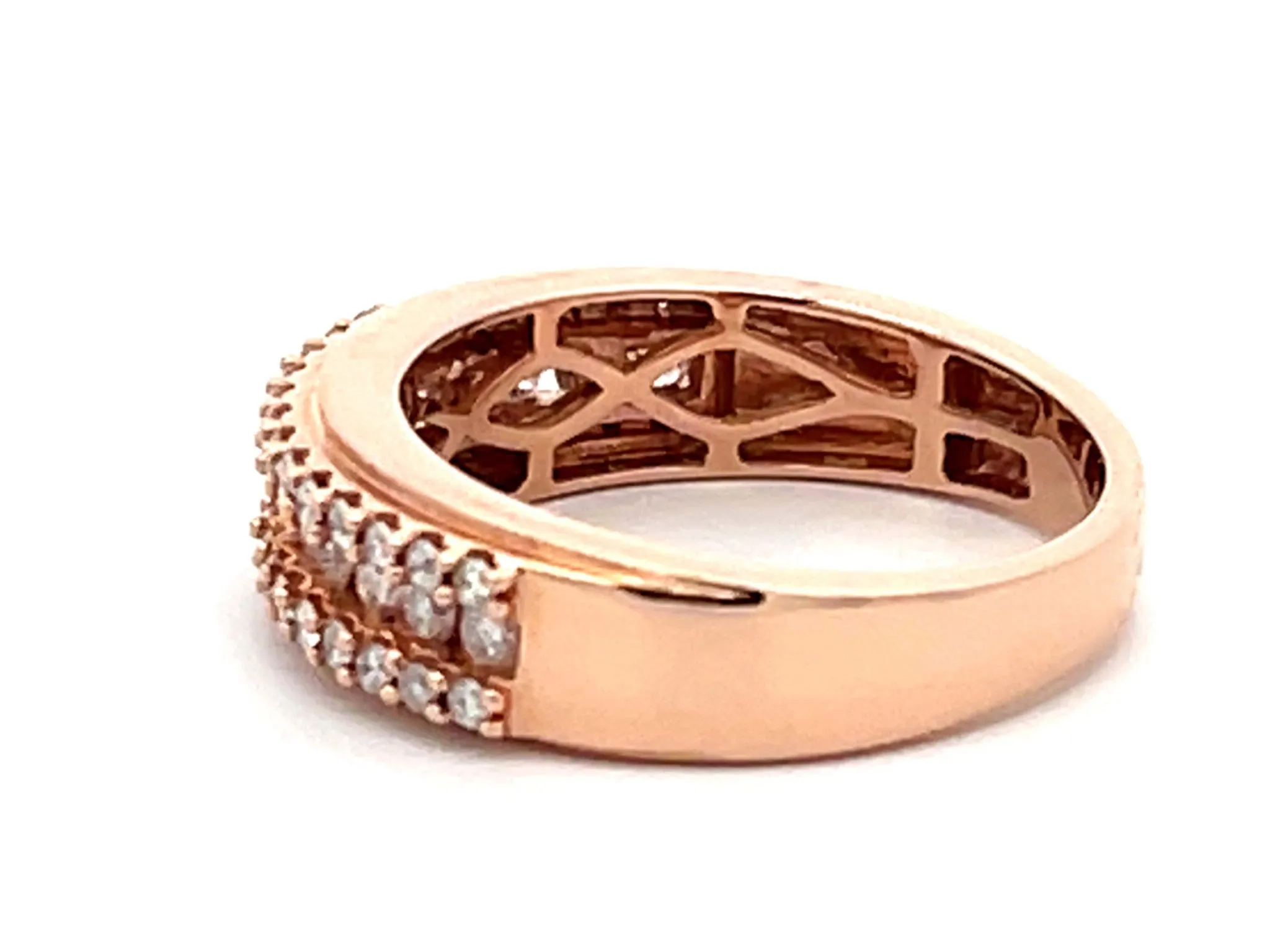 14k Rose Gold Triple Diamond Row Band Ring