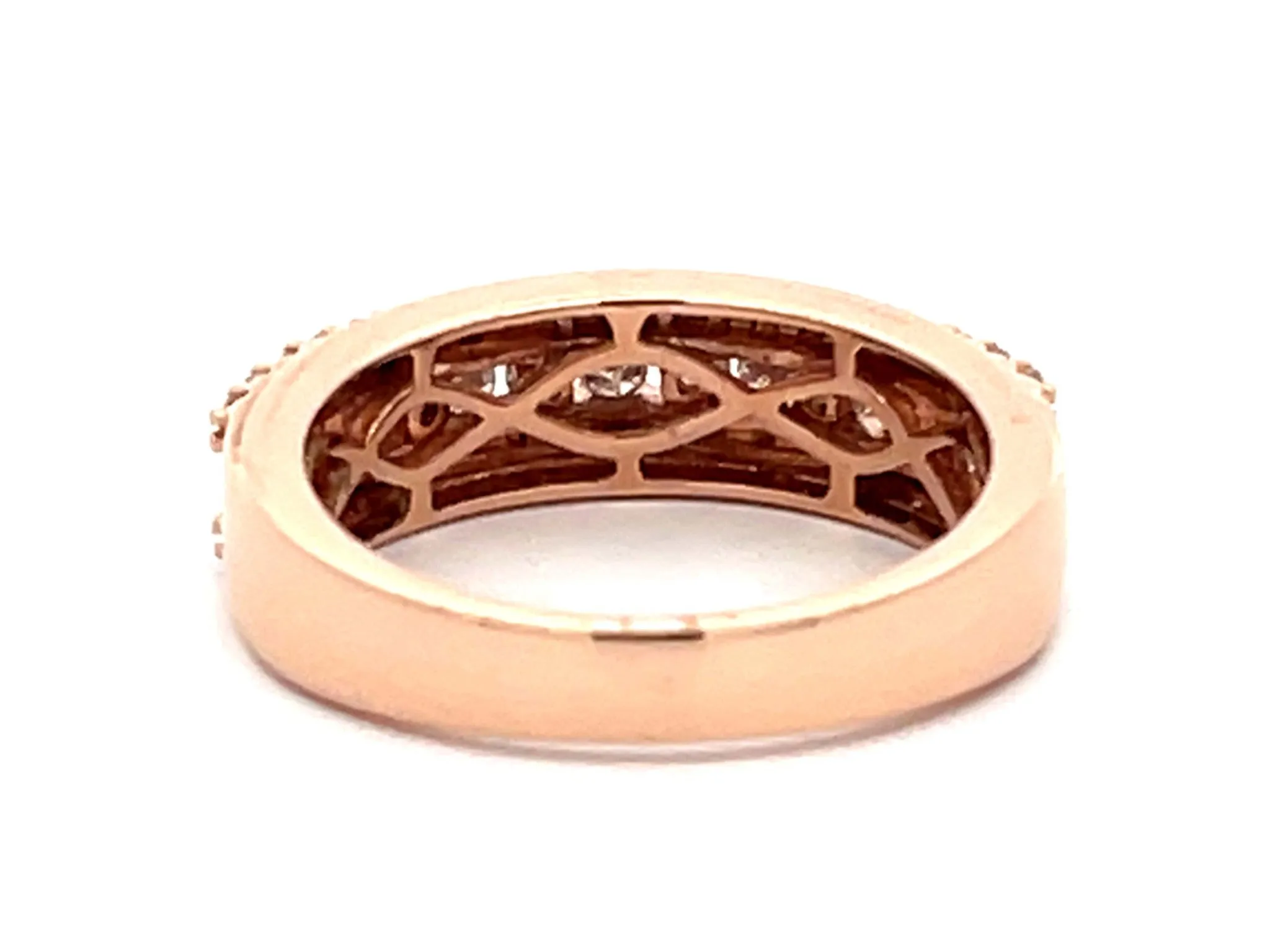 14k Rose Gold Triple Diamond Row Band Ring