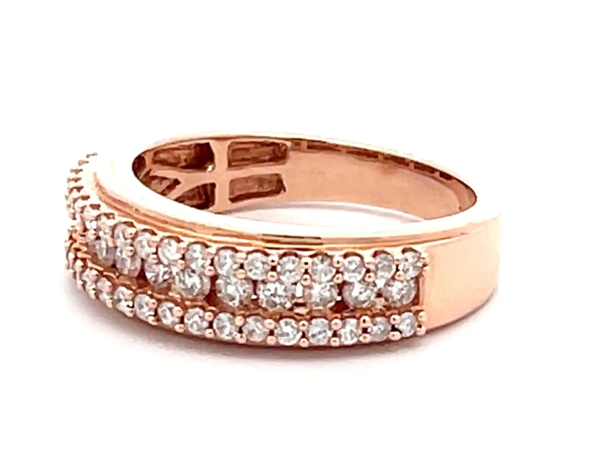 14k Rose Gold Triple Diamond Row Band Ring