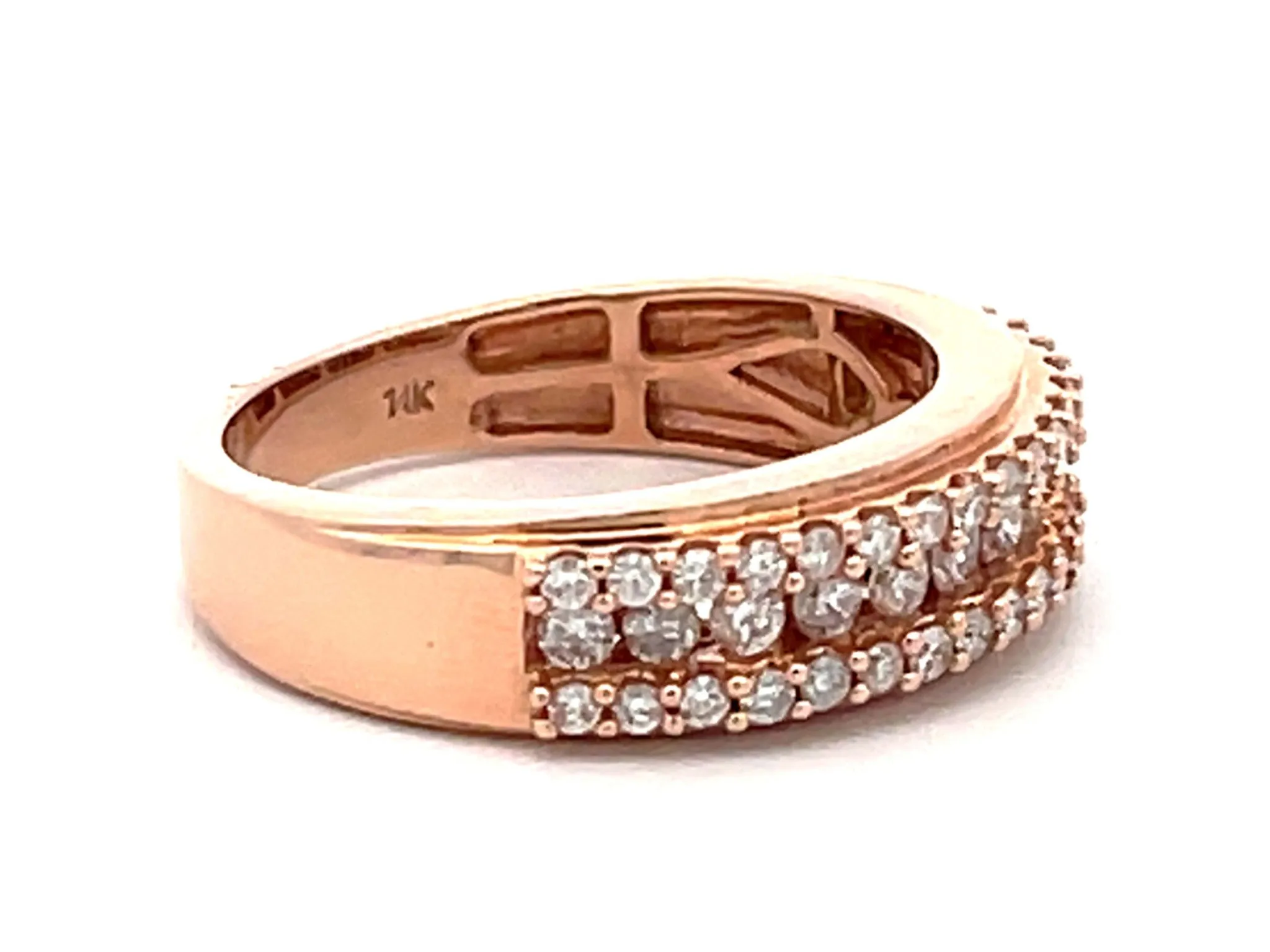14k Rose Gold Triple Diamond Row Band Ring