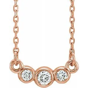 14K Rose Graduated Bezel-Set 1/8 CTW Diamond 16-18" Necklace