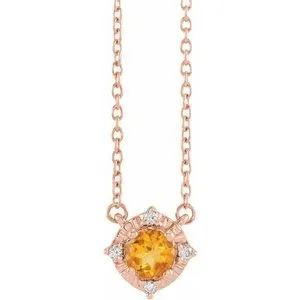 14K Rose Natural Citrine & .04 CTW Natural Diamond Halo-Style 18" Necklace