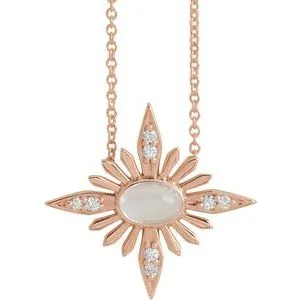 14K Rose Rainbow Moonstone & .08 CTW Diamond Celestial 16-18" Necklace