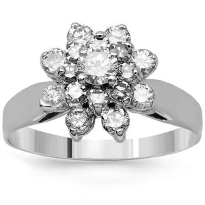 14K Solid White Gold Womens Diamond Ring 0.55 Ctw