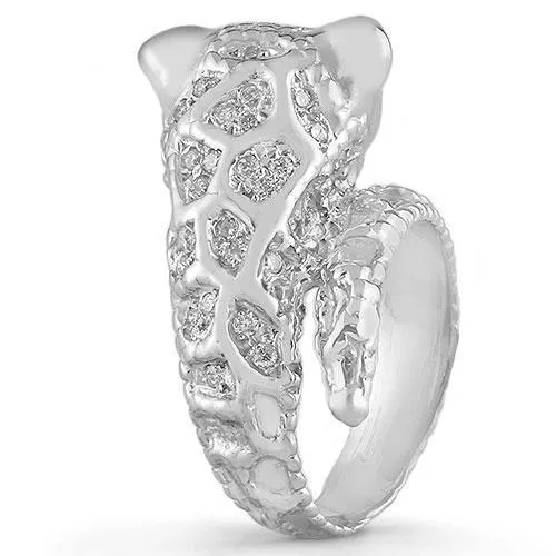 14K Solid White Gold Womens Diamond Tiger Animal Ring 0.55 Ctw