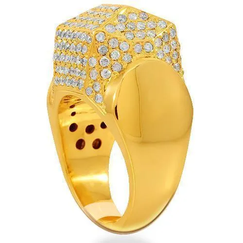 14K Solid Yellow Gold Mens Diamond Ring 3.50 Ctw