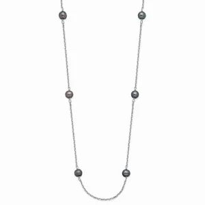 14K WG 4-5mm Black Near Round Freshwater Cultured Pearl 8-station Necklace