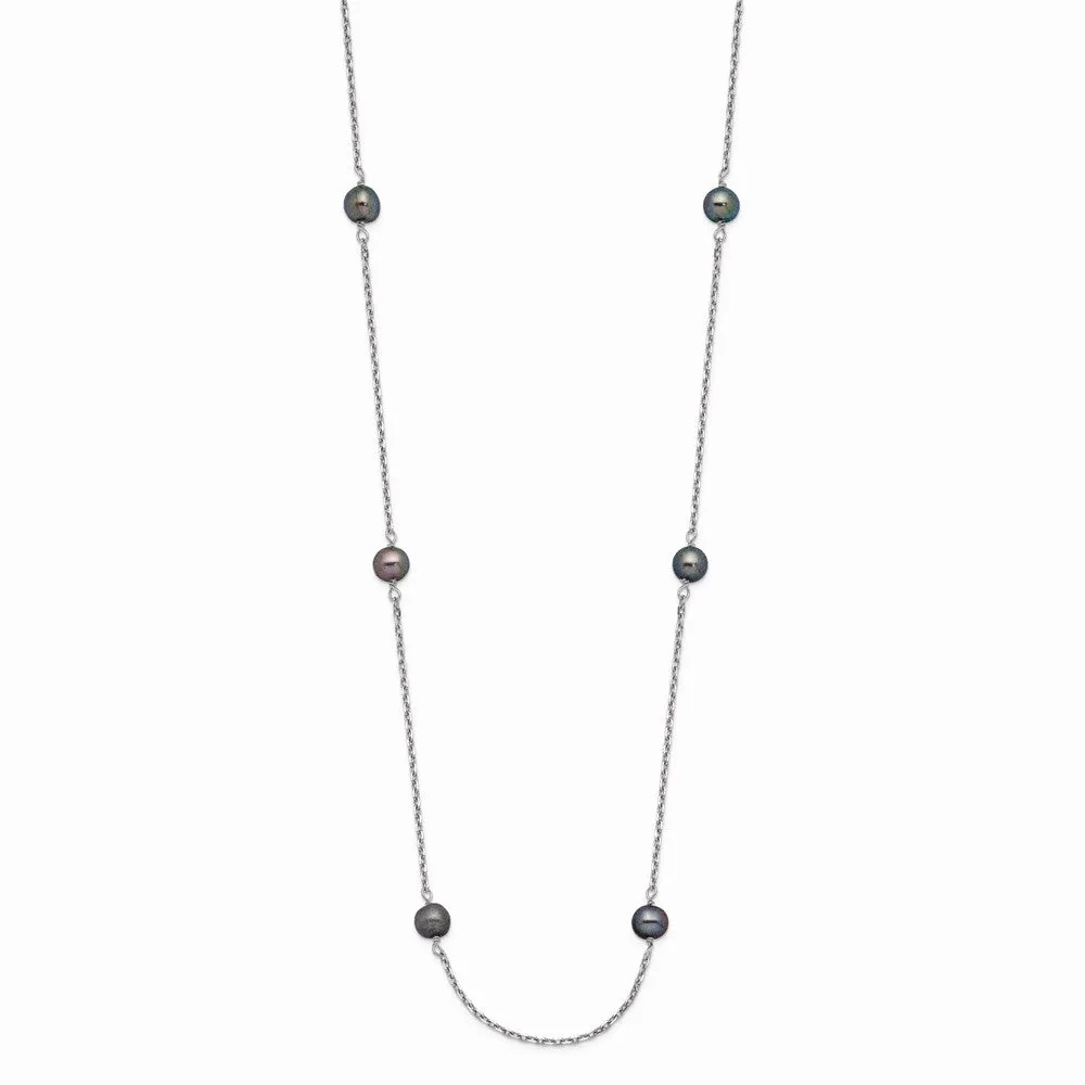 14K WG 4-5mm Black Near Round Freshwater Cultured Pearl 8-station Necklace
