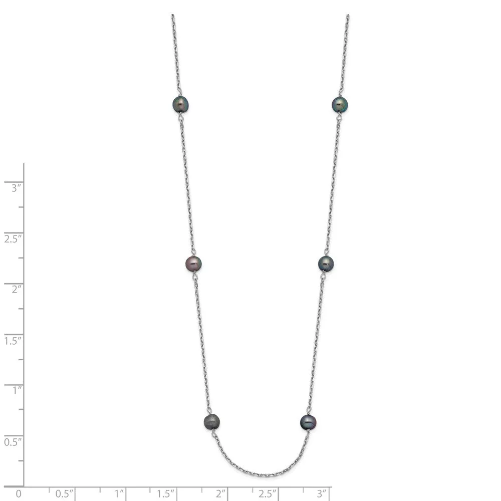 14K WG 4-5mm Black Near Round Freshwater Cultured Pearl 8-station Necklace