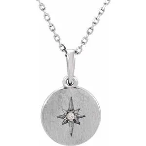 14K White .01 CT Diamond Starburst 16-18" Necklace