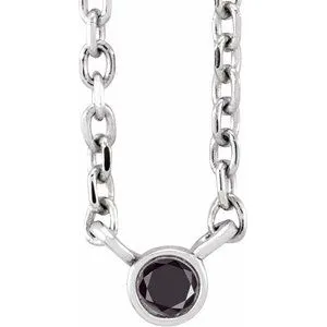 14K White .02 CT Natural Black Diamond 16-18" Necklace