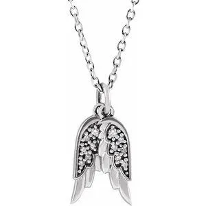 14K White .03 CTW Diamond Angel Wings 16-18" Necklace
